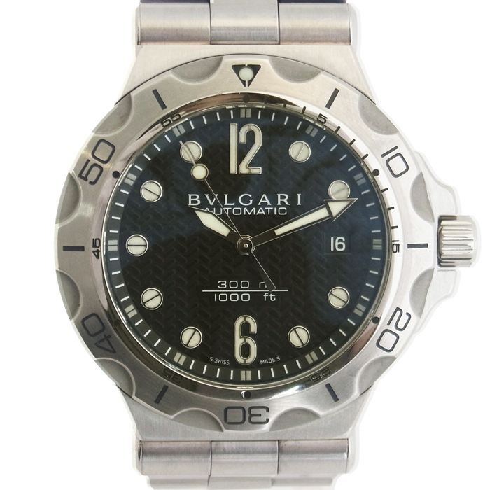 ブルガリ(BVLGARI) ディアゴノ スクーバ アクア デイト DP42SSD メンズ腕時計 SS AT ブラック文字盤