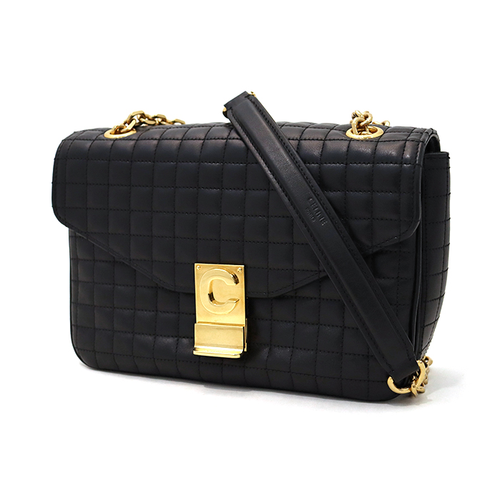 セリーヌ(CELINE) C ミディアム チェーンショルダーバッグ 187253BFC 38NO キルテッド 保存袋付き ブラック