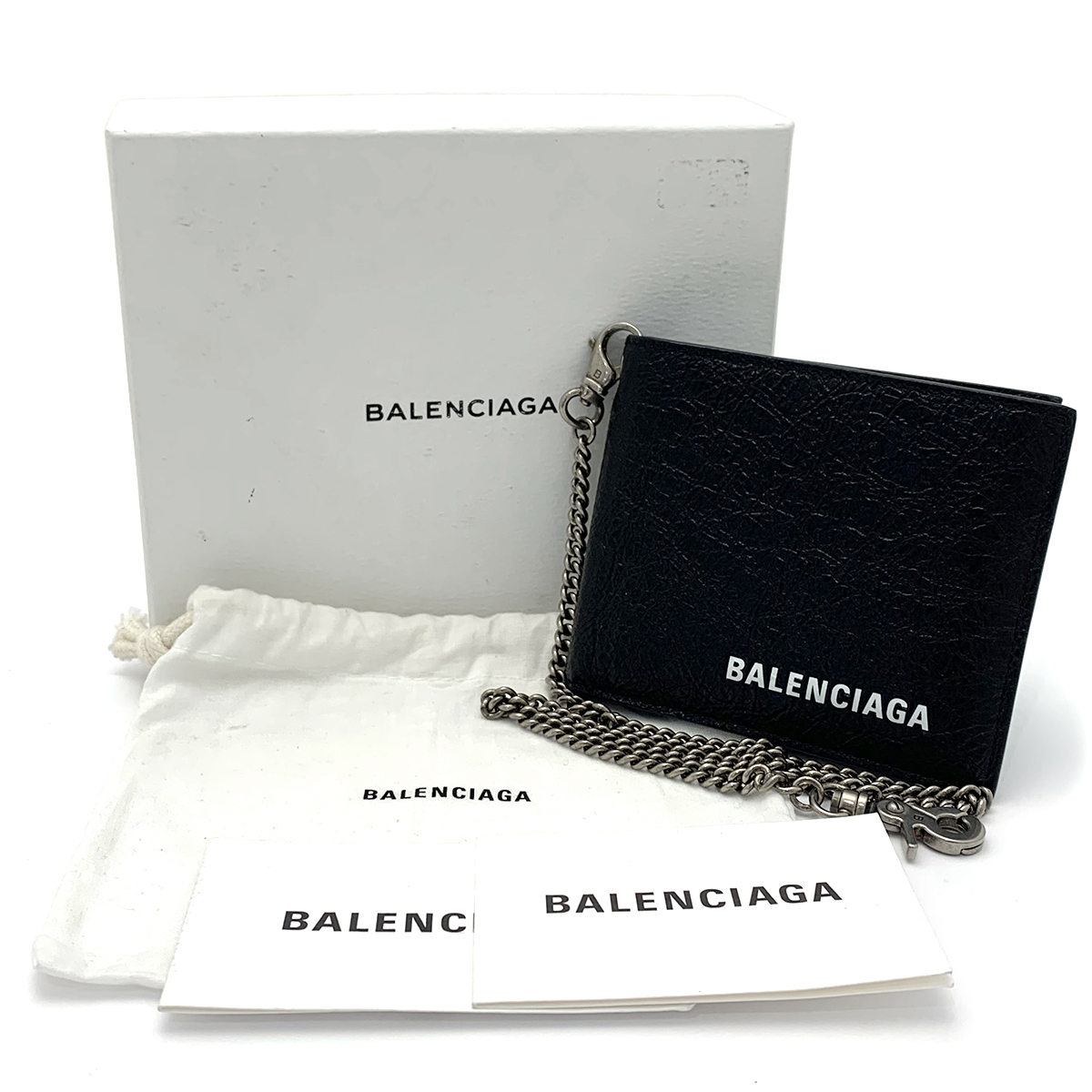 バレンシアガ(BALENCIAGA) 二つ折り財布 504933 レザー ブラック チェーンウォレット 札入れ 小銭入れなし