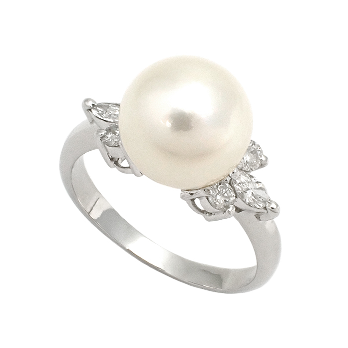 Pt900 パール指輪 14号 新品仕上げ済 シルバーカラー