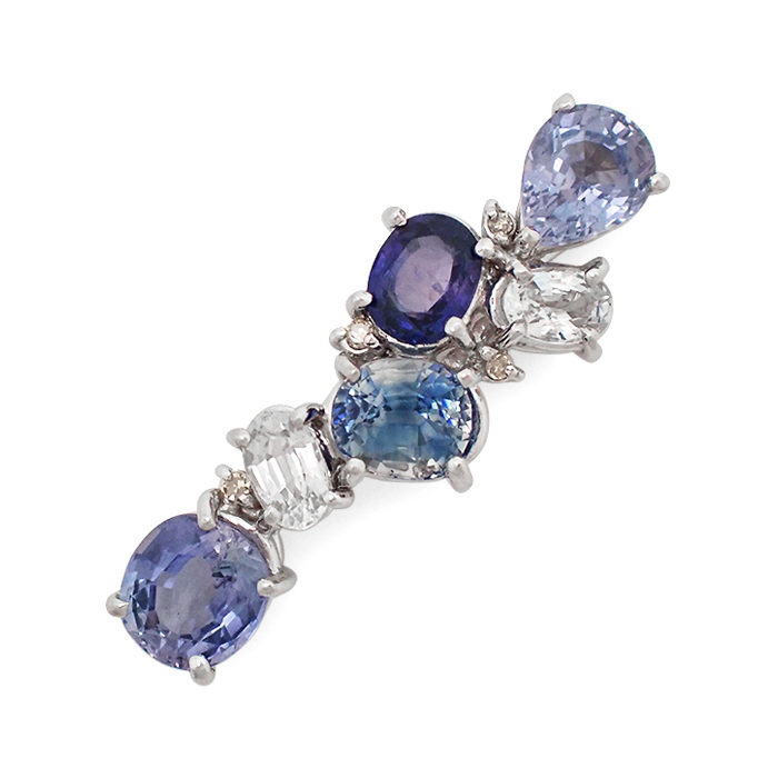 K18WG ブルーサファイア バイオレットサファイア ホワイトサファイア ペンダントトップ  ミニ鑑別書付き ホワイトゴールド