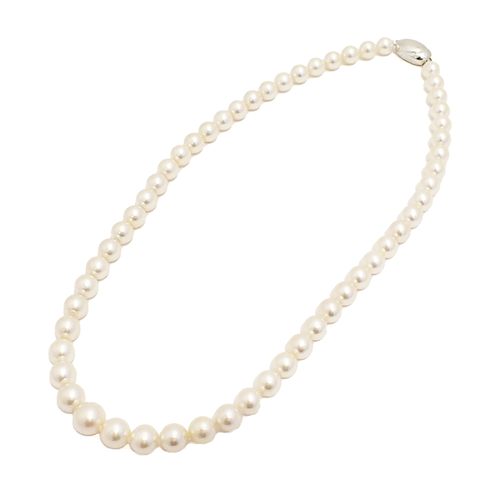 SILVER アコヤパール 真珠 ネックレス 7.2mm～9.8mm グラデーションパール ミニ鑑別書付き シルバー