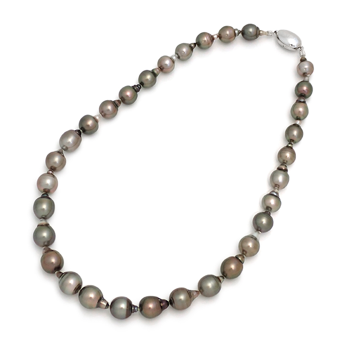 SILVER ブラックパール ネックレス バロック オフラウンドシェイプ 黒蝶養殖真珠 黒銀色 シルバー