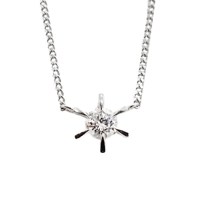 Pm/Pt850 ダイヤモンド ネックレス 大粒 一粒 立爪 シルバーカラー