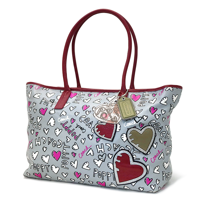 コーチ(COACH) ポピー グラフィティ トートバッグ 16507 ハート 総柄 チャーム付き グレー