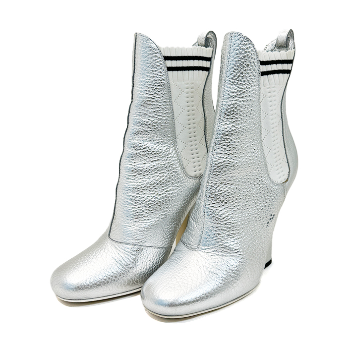 フェンディ(FENDI)  サイドゴアブーツ レザー #38 シルバー