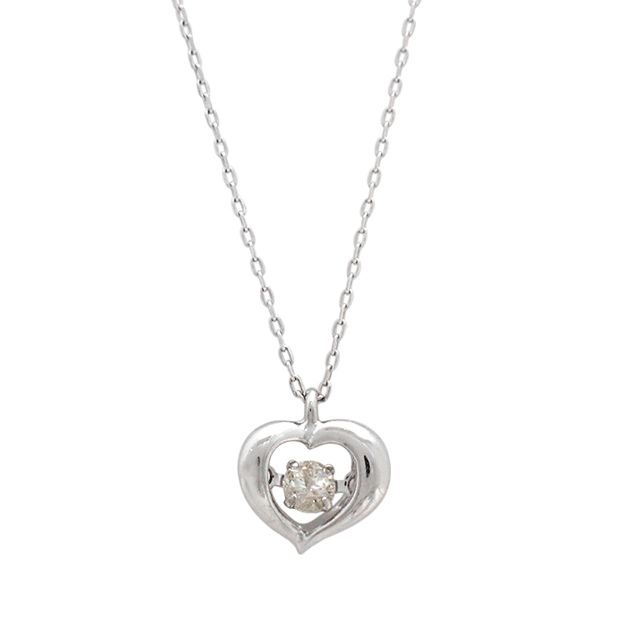 K10WG ダイヤモンド ネックレス ダンシングストーン ハートモチーフ 一粒 ホワイトゴールド