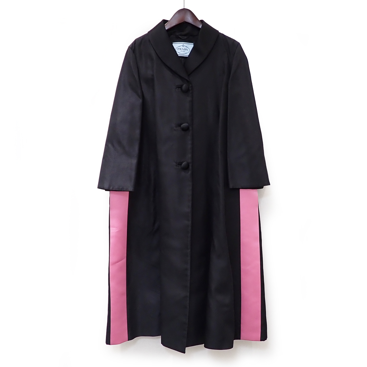 プラダ (PRADA) ロングコート サイズ36 シルク ブラックカラー ピンク P673F