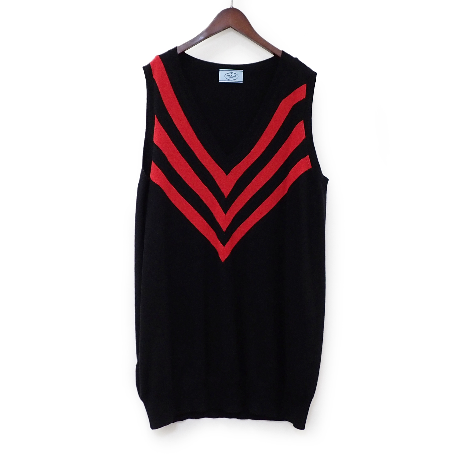 プラダ (PRADA) ニットワンピース チュニック #36S 23687 ブラックカラー レッド カシミヤ