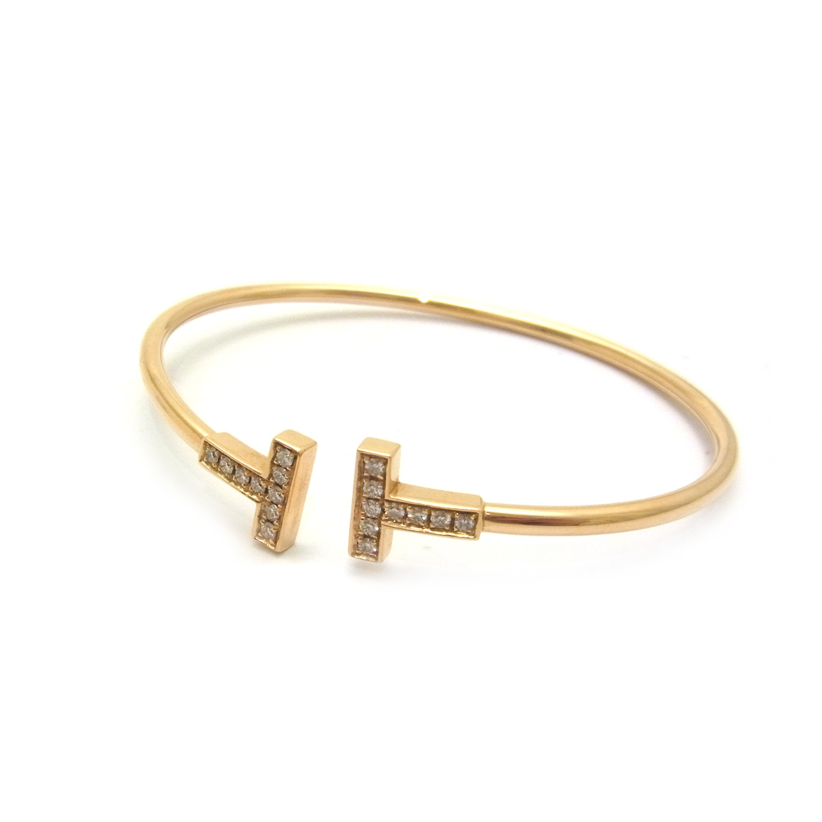 ティファニー(Tiffany&Co.) Tワイヤー ブレスレット AU750YG ダイヤ18P Mサイズ ゴールドカラー